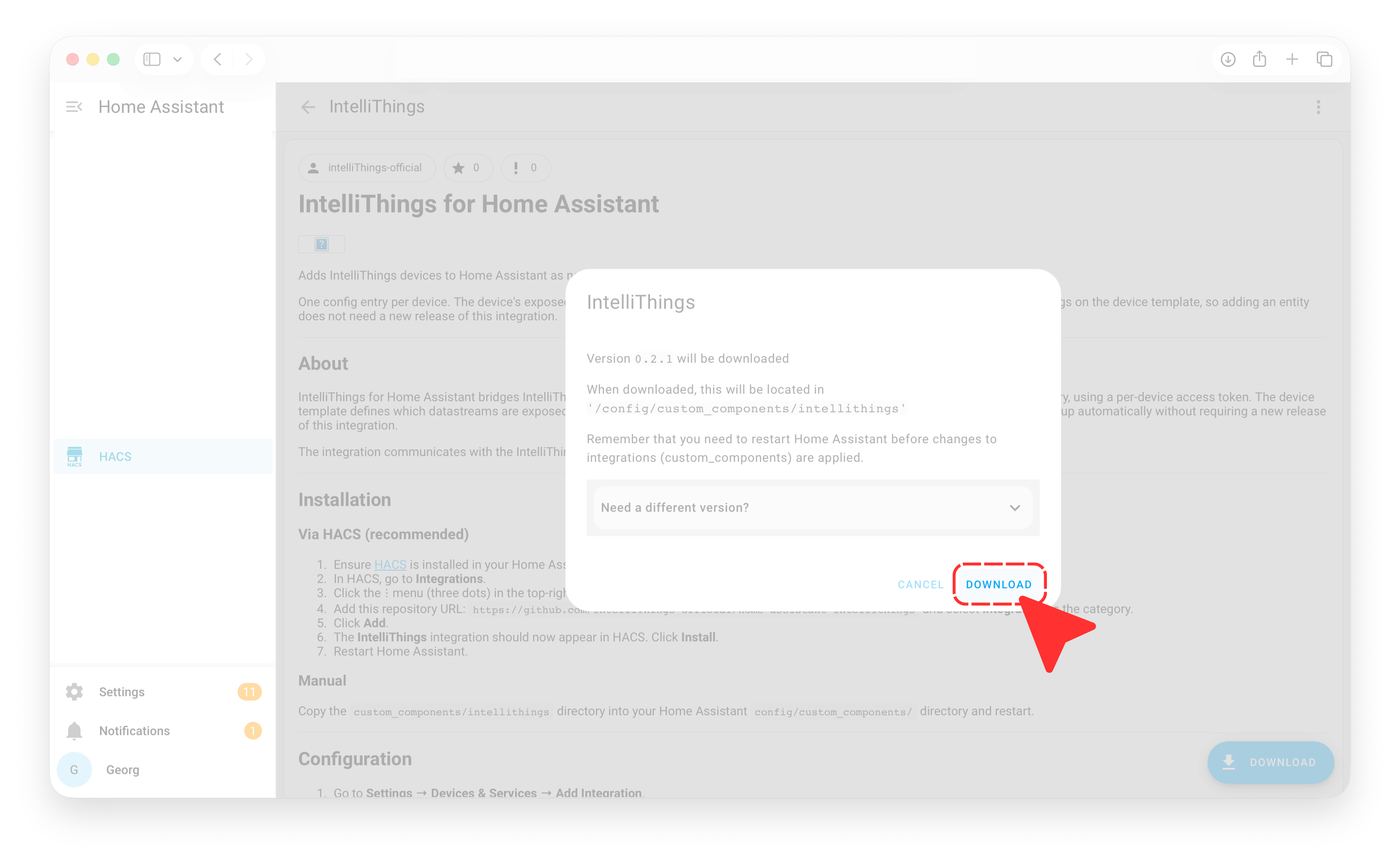 HACS download confirmation dialog